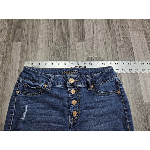 (3/$35) Maurices Jeans Womens Small High Rise Blue Denim Button Fly Distressed - Picture 7 of 11